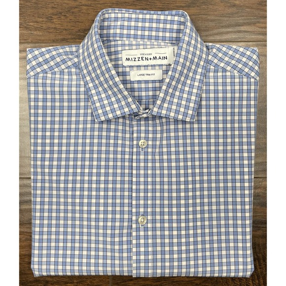 Mizzen+Main Other - Mizzen+Main Leeward Men's Large Trim Fit Long Sleeve Shirt Blue & White Gingham